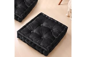 RuzRhyth Square Floor Pillows, Large Floor Cushion for Adults Kids, Meditation Floor Pillow Seating Cushion with Shredded Memory Foam and Silk Wadding, 20"x20"x5" Black 2 Count
