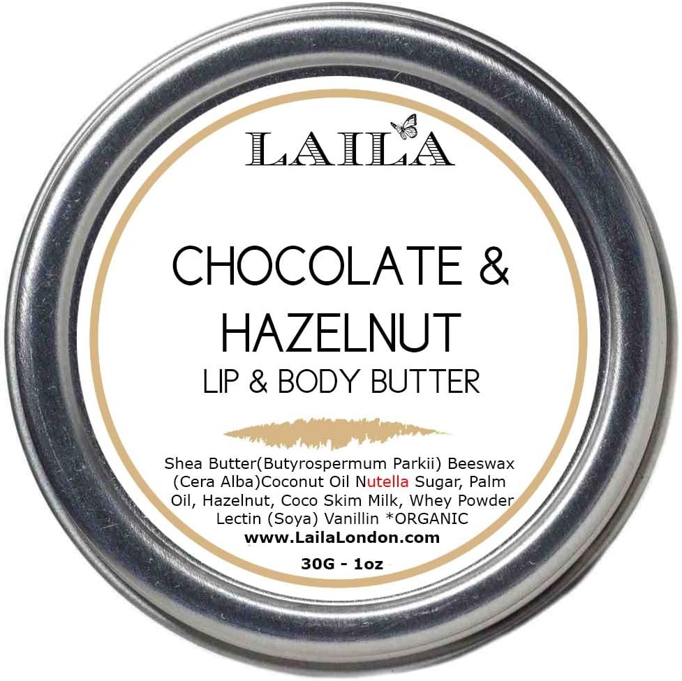 Laila London Chocolate Hazelnut Lip Balm Large Natural & Organic Ingredients With Shea Butter Jojoba & Coconut Oil