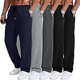 August Alley 5 Pack Men's Baggy Sweatpants Straight Leg Open Bottom Joggers Elastic Drawstring with Pocket Athletic Pants