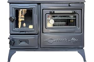 STEPNEXT Colorfull Cast Iron Wood Cook Stove with Oven | Wood Burning Stove Range Stove | Kitchen Stove Cooker Oven Section with Thermometer | Village House Oven Cabin Stove Made in Turkiye (Black)