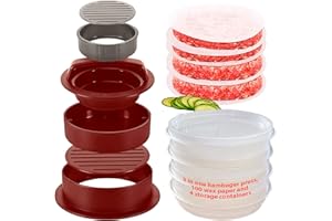 Hamburger Press Patty Maker Freezer Containers - 100 Patty Papers All In One Convenient Package, 10 Piece Set Hamburger Patty