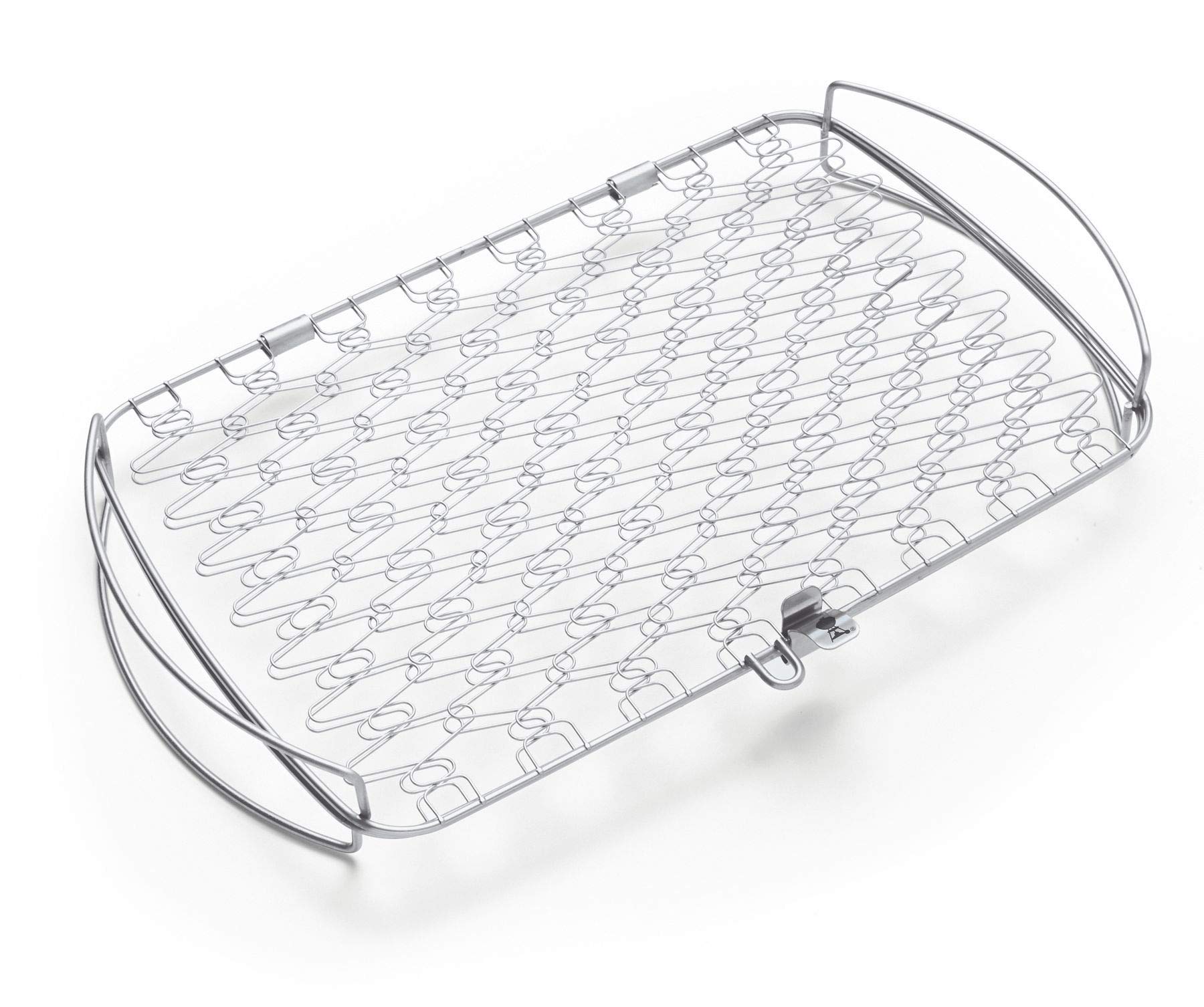 Weber Fisch & Gemüsehalter/Korb - Groß (46 x 28cm), aus Edelstahl, Ideal zum BBQ/Grillen von empfindlichen Grillgut, einfaches Wenden auf dem Grill, spühlmaschinenfest - Silber (6471)