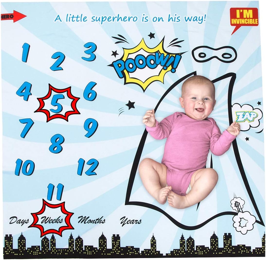 XingYue Direct Superhero Print Swaddle Baby Monthly Milestone Blanket for Newborn Infant Baby Boy Girl Photography Backdrop Photo Prop Bonus Frame Included New Mom (40 * 40 inch)