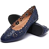 FRACORA Women's Ballet Flats Black PU Leather Dress Shoes Comfortable Round Toe Slip on Flats with Breathable Eyelets