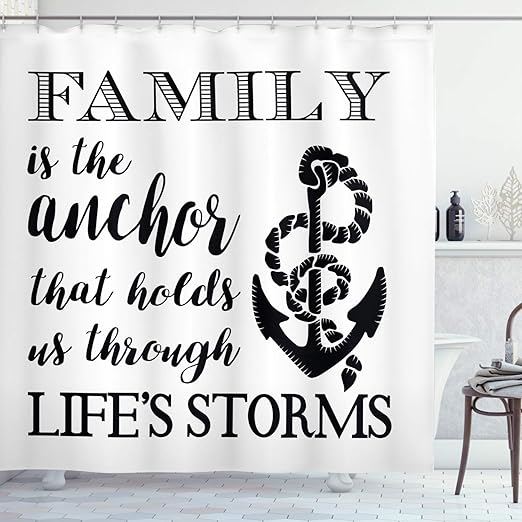 Amazon Com Ambesonne Family Shower Curtain Family Is Anchor That Holds Us Inspiration Writing Anchor With Rope Cloth Fabric Bathroom Decor Set With Hooks 70 Long Black And White Home Kitchen