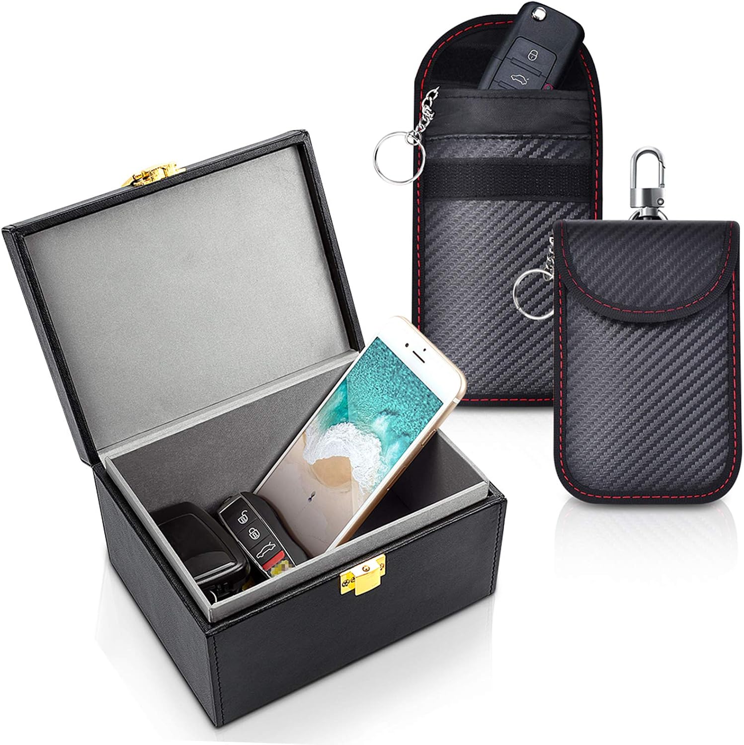Samfolk Faraday Box and Pouch 2 Pack, Keyless Entry Car Key Safe Protector,Anti-Theft Signal Blocking Cages
