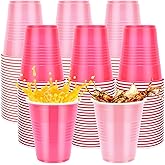 100PCS Valentine's Day Disposable Cups, 12oz Pink Plastic Cups Bulk, BPA Free Beer Cocktail Drinking Cups, Beverage Holiday Cups for Juice Cold Drinks for Picnic Wedding Birthday Baby Shower Party