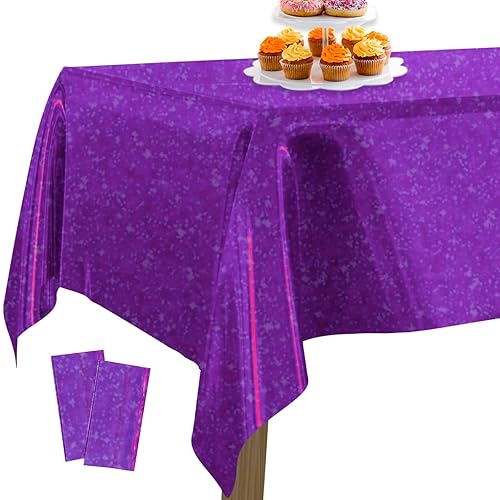 PartyWoo Purple Foil Tablecloth, 2 PACK 54 x 108 Inch Iridescent Color Rectangle Tablecloth, Foil Tablecloth for 6 to 8 Foot Table, Metallic Color Table Cover, Waterproof Table Cloth for Birthday