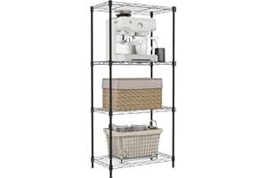 IZEUK 4 Tier Metal Wire Shelf Unit, Black Storage Rack Organizer for Kitchen, Bedroom, Living Room or Laundry Room, 17.7" W x 11.8" D x 41.9" H
