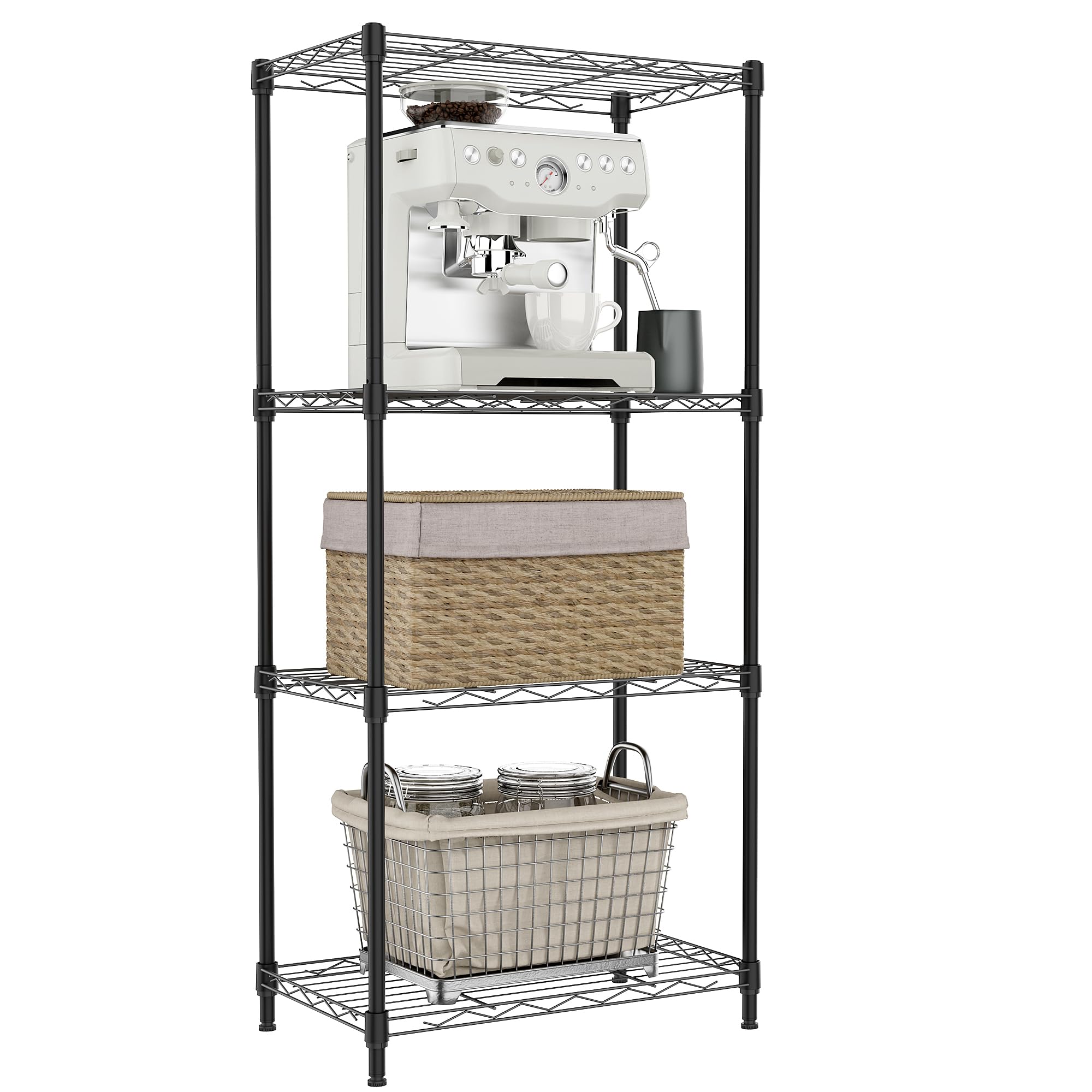 Photo 1 of **INCOMPLETE** IZEUK 4 Tier Metal Wire Shelf Unit, Black Storage Rack Organizer for Kitchen, Bedroom, Living Room or Laundry Room, 17.7" W x 11.8" D x 41.9" H