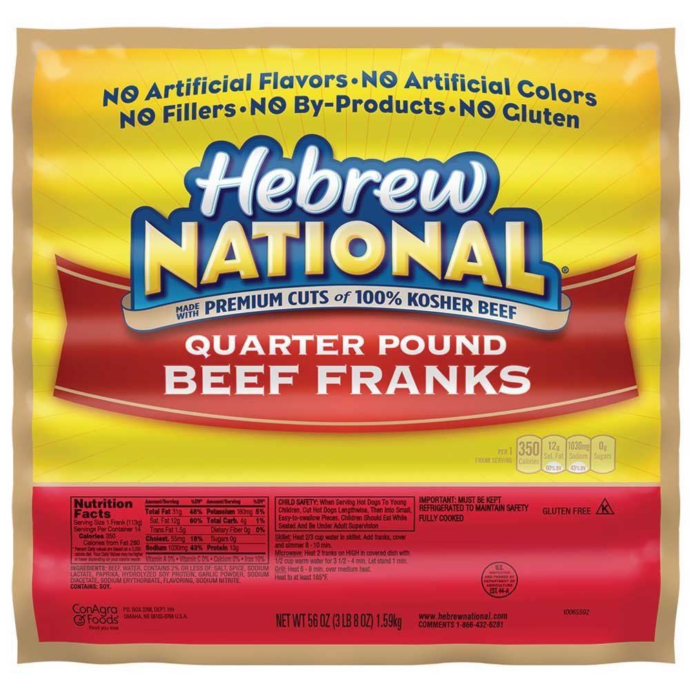 Amazon Com Hebrew National Quarter Pound Beef Franks 56 Ounce 10 Per Case Grocery Gourmet Food