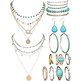 Inbagi Maitys 15 Pcs Halloween Jewelry Women Chain Necklace Bracelet Stud Earrings Hoops Bracelet Big Circle Earring Rings Set