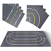 8 Pack Classic City Street Baseplates, Building Blocks Road Plates 10" x 10", Kids Brick Baseplates for City Road, Street, Race Track, Towns - 4 Straight + 4 Curved Road