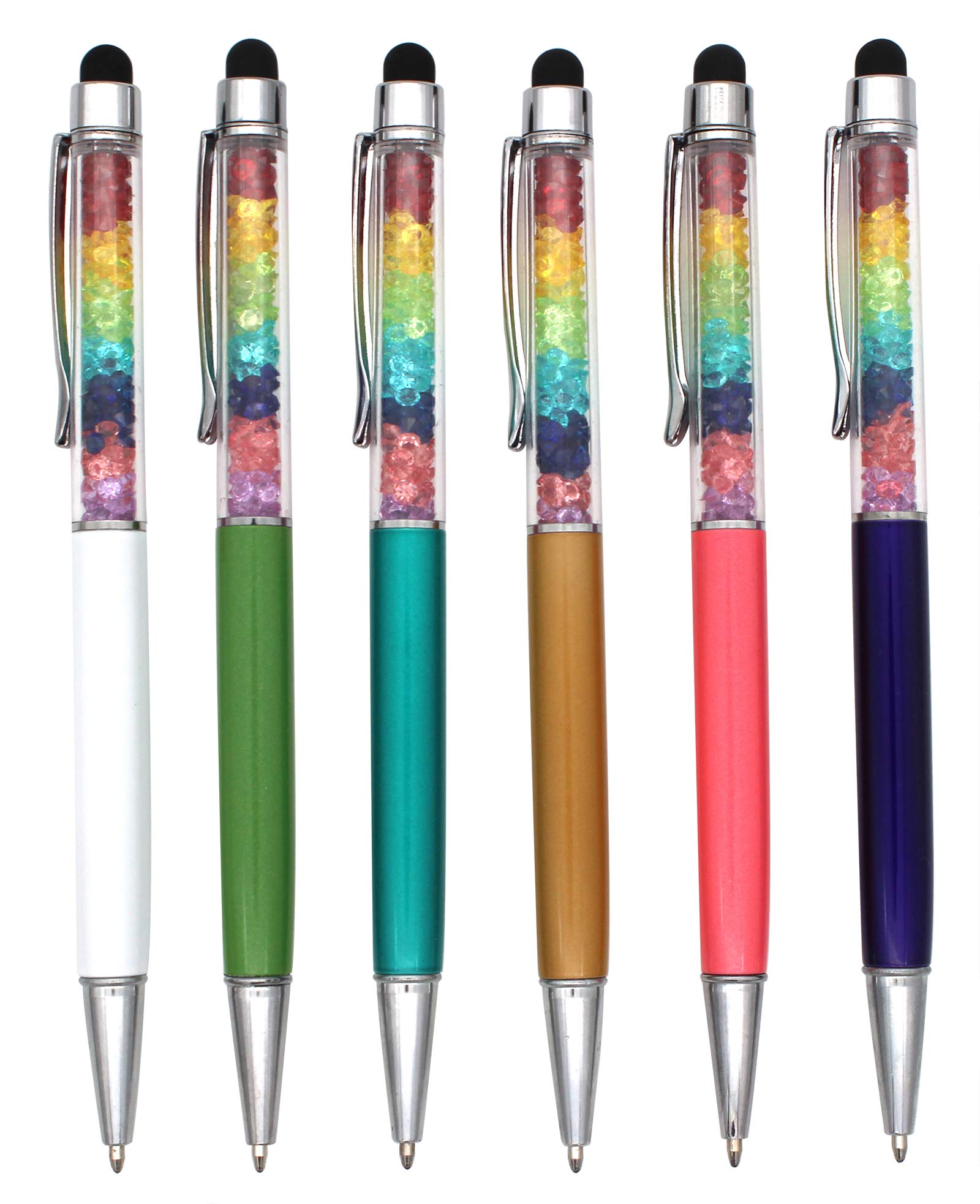 Gullor 2 in 1 Bling Diamond Retractable Ballpoint Pen with Screen Touch Pen for Tablet, Phones, 6 Pack