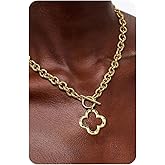 Krfy Valentines Day Gifts for Women Hers Gold Chunky Heart Necklace for Women, Hammered Cross Necklace for Women Non Tarnish, Dainty Toggle Necklaces Paperclip Chains Jewelry 45cm