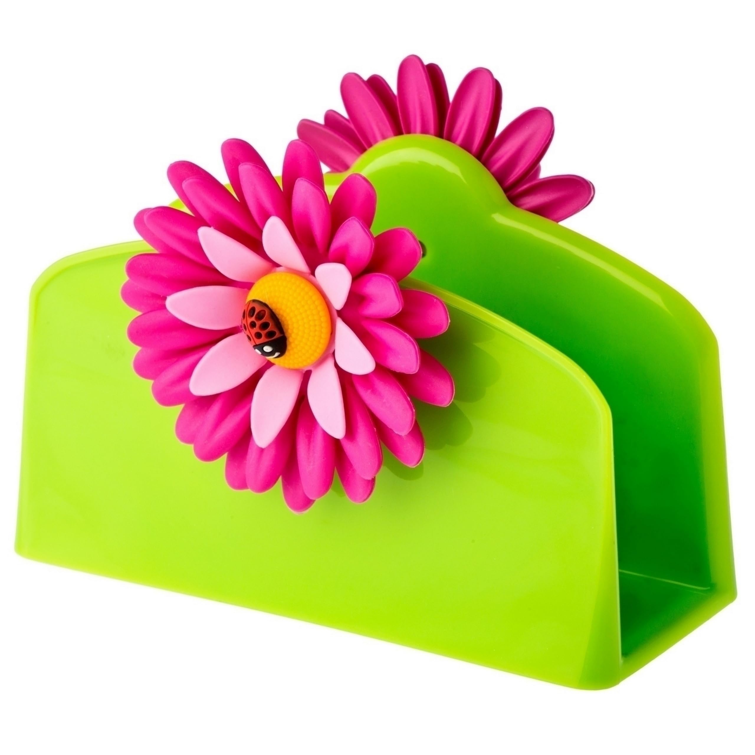 VIGAR - Napkin Holder - Provides Organization and Hygiene - 14 x 6 x 10 cm - Flower Power - Polypropylene and Rubber Napkins 33 x 33 - Green