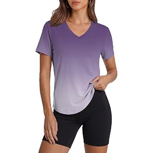 Alaroo Womens Workout Tops Short Sleeve V-Neck T Shirts Sun Protection Pilates Outfits Athletic Tops for Running Gym Tee