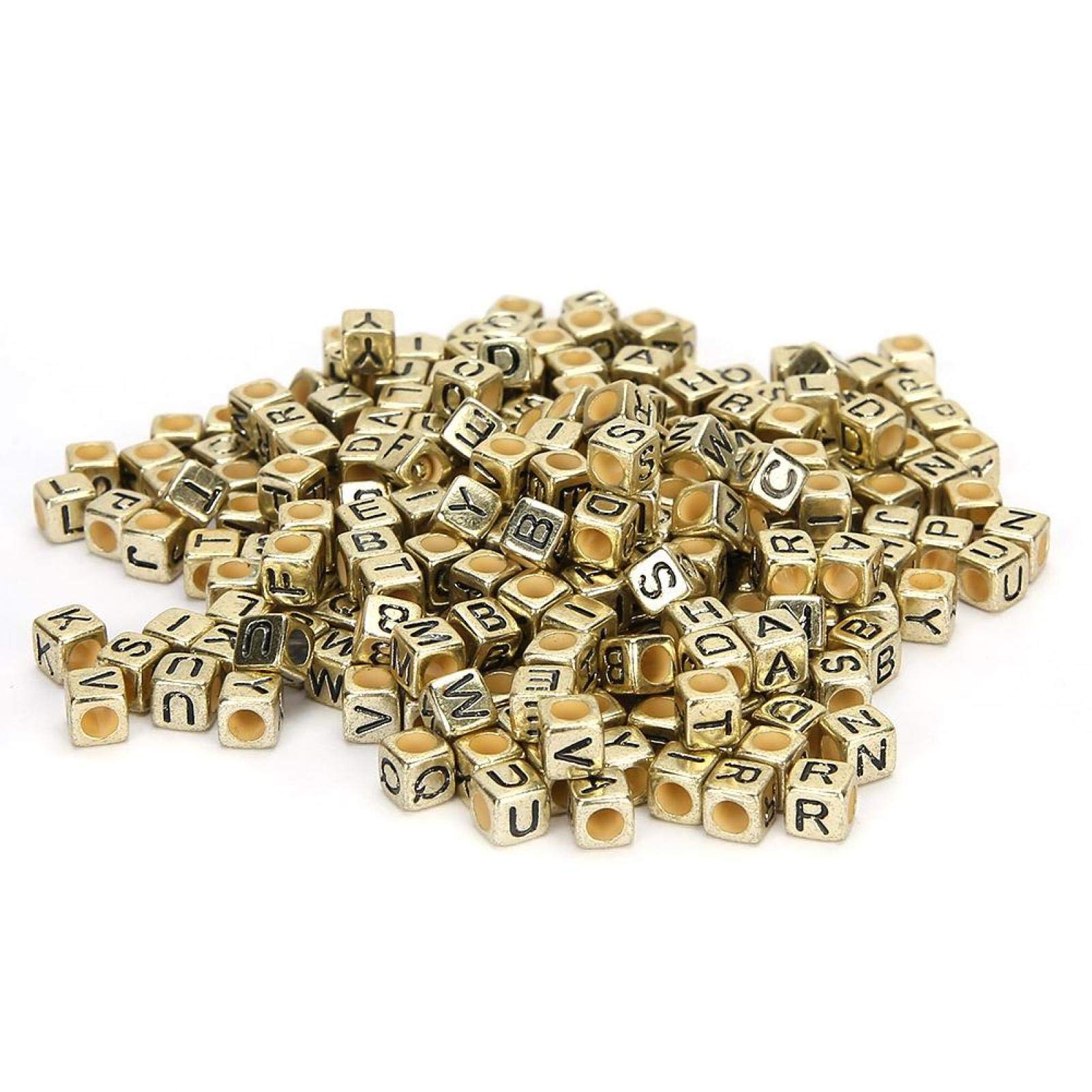 500PCs Beads Kit, Letter Beads Large Hole Beads Multi Color Acrylic Beads Square DIY Hand-Made Beaded Accessories English Alphabet 6mm(Golden)