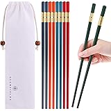 5 Pairs Fiberglass Chopsticks, GLAMFIELDS Reusable Japanese Chinese Chop sticks Dishwasher Safe, Non-slip, 9 1/2 inches…