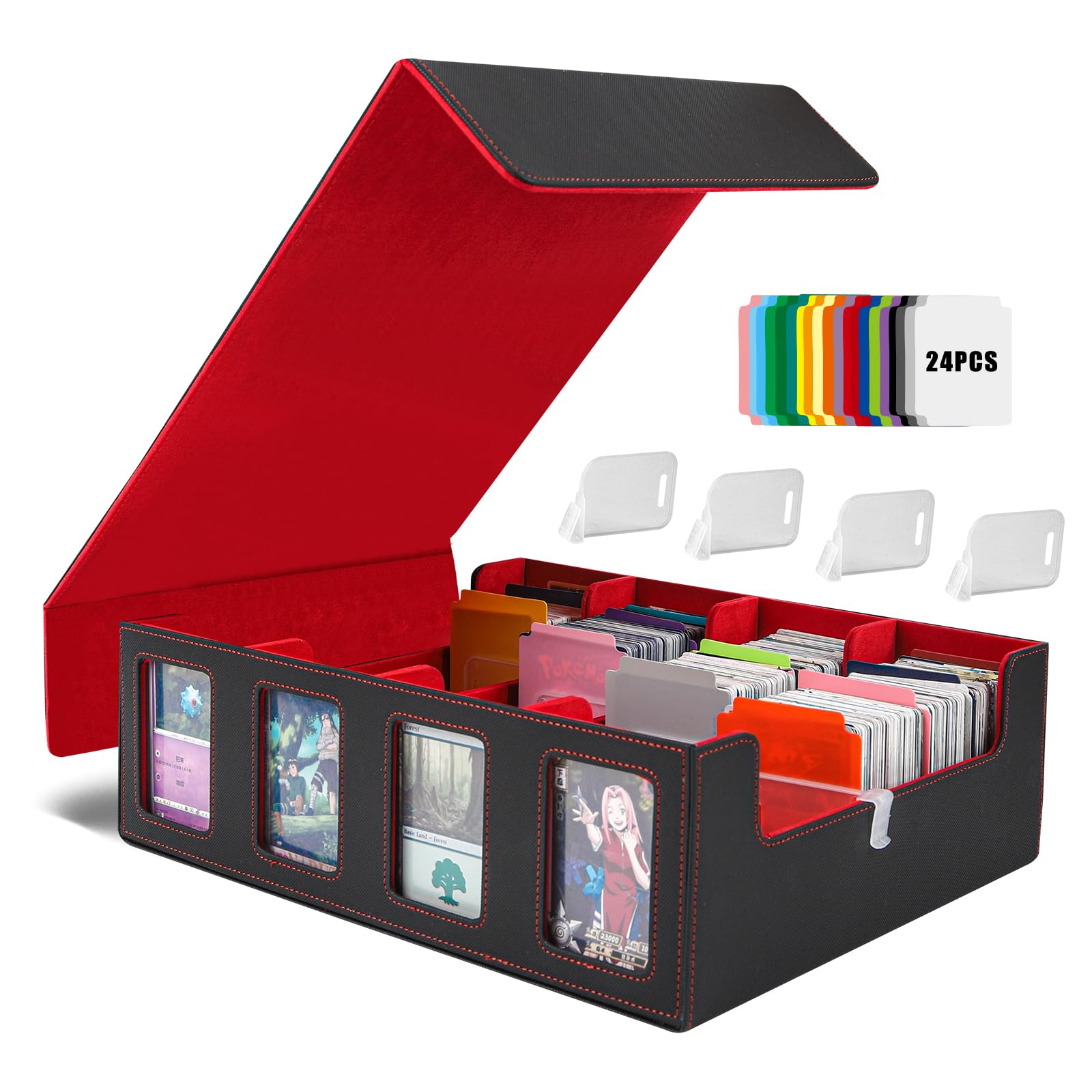 Photo 1 of YLjindoia 3000+ Trading Card Storage Box, 4 Rows Mtg Commander Deck Box with 24 Colorful Dividers & 4 Supporters, Collection case for MTG/TCG/PTG/Magic/Sports Game Cards