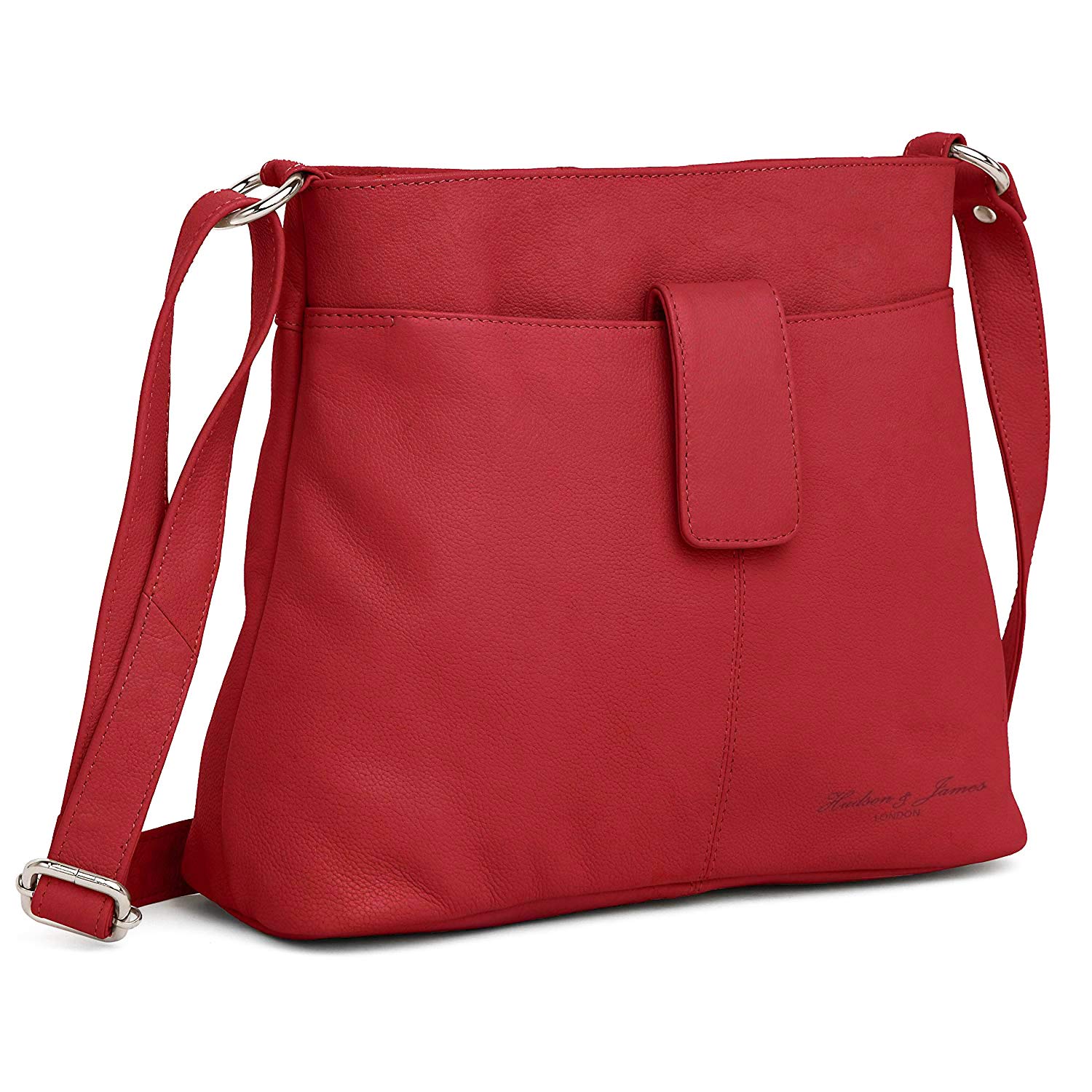 Hudson & James Designer Genuine Real Nappa Leather Handmade Women Ladies Travel Satchel Everyday Crossover Cross body Work iPad Shoulder Handbag Bag (Red)