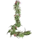 JoyHome Christmas Garland with Red Berries and Pinecones, 6ft Artificial Pine Greenery Garland for Indoor Outdoor Holiday Decor, No-Maintenance Xmas Mantle & Staircase Décor