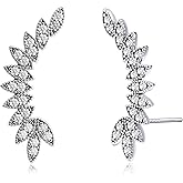 Aliyoham Silver Leaf Cubic Zirconia Earrings Studs for Women, Hypoallergenic Jewelry for Women with Sterling Silver Post