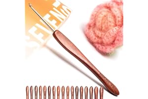 SEVENSUN Mimosa 2.5mm Single Crochet Hook, Available in 0.6mm-6.5mm, Ergonomic Hand Polished Stainless Steel Inline Pointy Wood Handle Crochet Hook for Arthritic Hands, Mother's Day Gifts for Mom