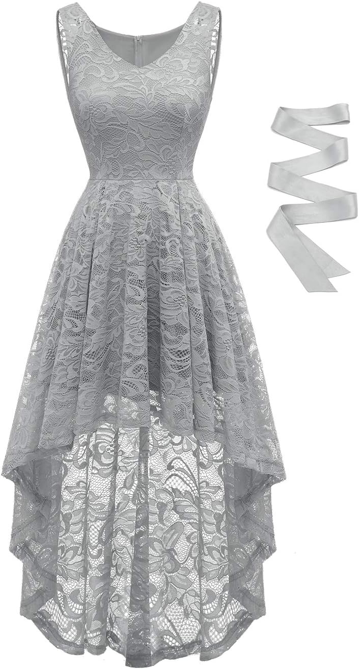 BeryLoveWomen's Halter Hi-Lo Floral Lace Cocktail Dress Sleeveless Bridesmaid Formal Swing Dress