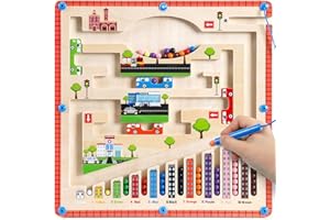 IVALEA Magnetic Color and Number Maze - Montessori Toys for 3+ Years Old Boys and Girls - Wooden Color Sorting Learning Counting Puzzle Board - Preschool Fine Motor Skills Toys for Toddlers 3 4 5 Years Old