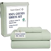 Lane Linen Twin XL Bedding Set – 100% Cotton Sheets in Crisp Percale Weave, Pre-Shrunk, Naturally Cool & Soft, Gentle on Body, Perfectly Designed for Nightly Rest, Easy Care, 15” Deep Pocket – Mineral