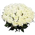 Veryhome Artificial Flowers Silk Roses Fake Bridal Wedding Bouquet for Home Garden Party Floral Decor 10 Pcs (White Straight stem)