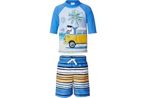 Saint Eve Toddler and Kids 2-Piece Swim Shirt and Trunks Swimsuit - Boys Rash Guard Bathing Suit with UPF 50+ Sun Protection
