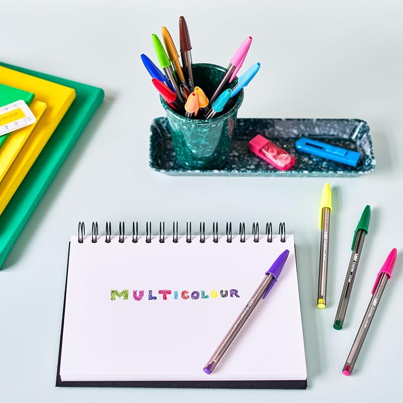 Cristal Multicolour Bolígrafos Punta Ancha (1.6 mm) – Colores Surtidos, Bolsa de 20+7 Unidades, ideal para dibujos y anotaciones, Multicolor