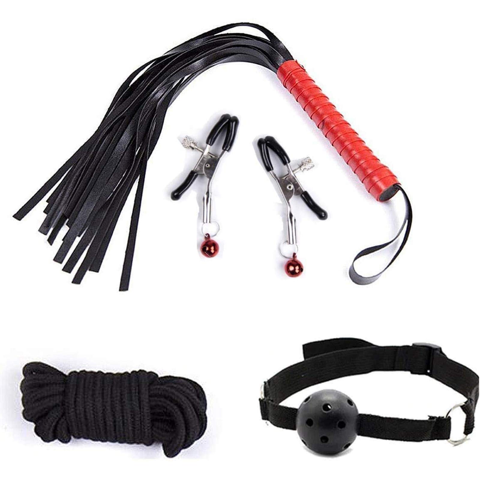 Dashun 4pcs Êrọṫic Resṫrainṫ Seṫ Whịp Ḅlịndfọld Rope Nípple Clịp Feṫịsh FÎǐrt ṦṀ Tôу
