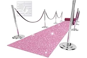 EZLucky Glitter Pink Carpet Runner for Party, 2.46X15 ft, 200 GSM Glitter Non-Woven Fabric, Hollywood Red Carpet for Event, Aisle Runner for Wedding Ceremony, Movie Theme Party Decorations
