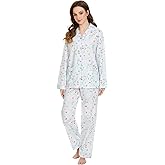 GLOBAL Women Cotton Pajamas Long Sleeve PJs Button Down Sleepwear S-3XL