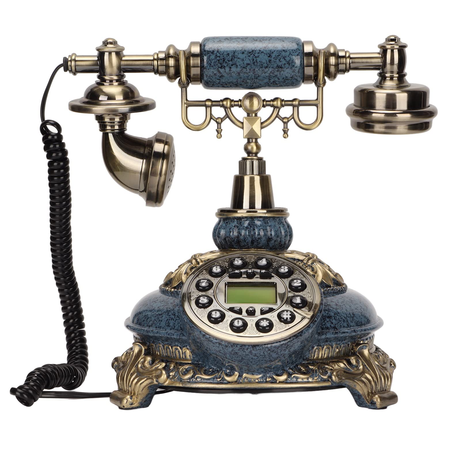 Photo 1 of Dilwe Retro Vintage Antique Telephone Old Fashioned European Telephone Wired Landline Phone Caller ID Telephone for Home and Office, Dark Blue
