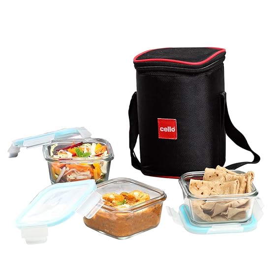 Buy Cello LockNFresh 3 Square Glass Container 320 ml Lunch Box, Clear