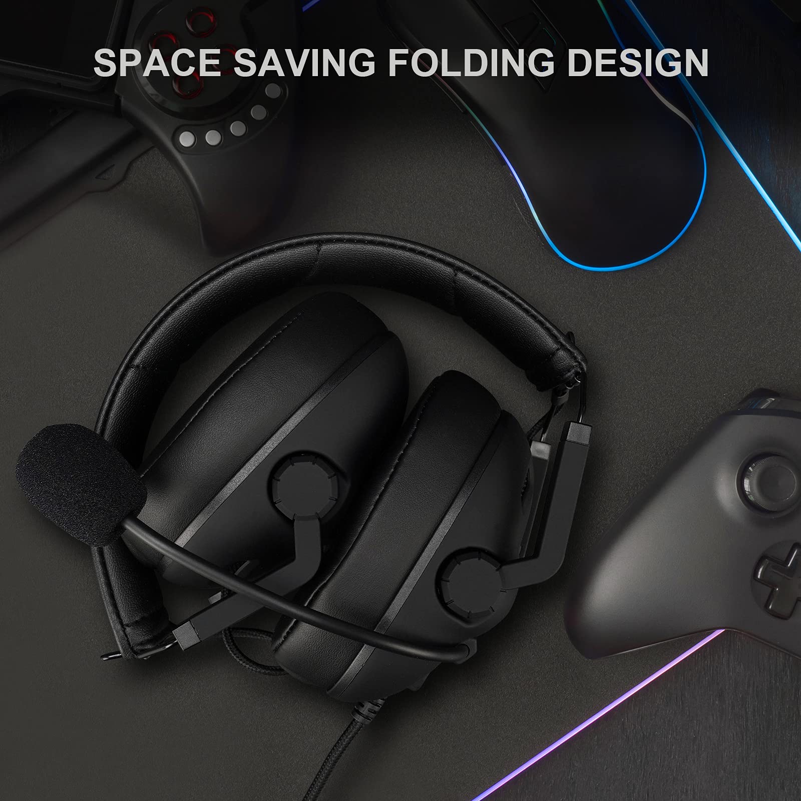 Jeecoo J50 Stereo Gaming Headset with Clear Microphone, Folding Gaming Headphones Lightweight Portable Compatible for PS4 PS5 Xbox One PC & Laptop Computer