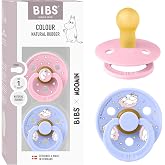 Moomin x BIBS Colour Pacifier, 0-6 Months, 2-Pack, Round, Baby Pink/Hush | Natural Rubber | Size 1 | BPA-Free | Made in Denmark | High Nipple Acceptance | Airflow Holes | Comfort Shield