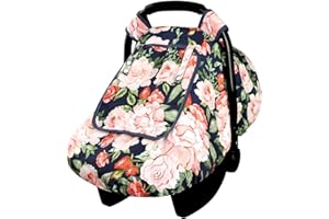SWESEN Winter Carseat Cover Girls, Baby Car Seat Covers with Peep Window and Breathable Mesh, Cozy & Warm Cover, Mink Infant Car Seat Canopy, Floral