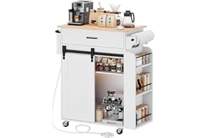 YATINEY Kitchen Island with Storage, Kitchen Storage Cabinets with Charging Station, Kitchen Island on Wheels, Rolling Island