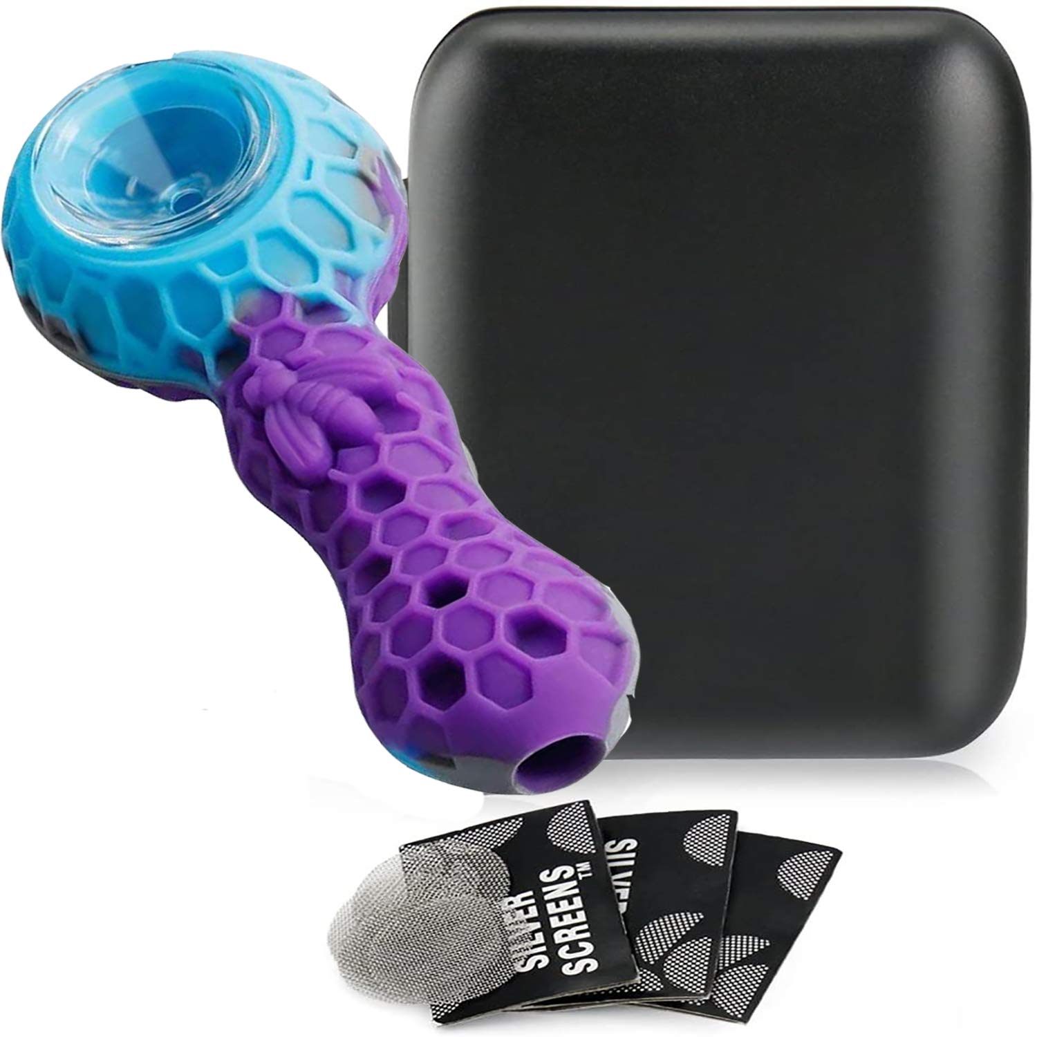 New Smoking Pipe, Silicone Pipe with a Spoon Thick Small Unbreakable Pipe Heat Resistant Chunky Beautiful Gift for Father Husband and Collector Enthusiast Easy Clean Anti-Block Desig (Blue Purple)