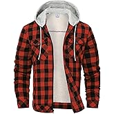 Rdruko Men's Flannel Plaid Shirt Jacket with Hood Sherpa Lined Zip Up Winter Warm Coats
