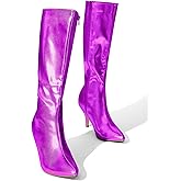 Perphy Pointed Toe Stiletto Heels Metallic Knee High Boots for Women