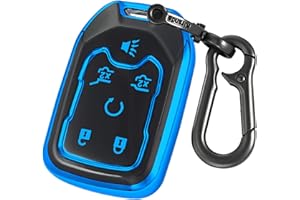 Kirsnda for Chevrolet Key Fob Cover with keychian,TPU Protection Key Case Compatible with GMC Silverado Suburban Tahoe Acadia Sierra Terrain Yukon (Blue, 6 Button)