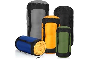 GliCraft 5 Pcs Compression Sacks for Backpacking 5L/10L/15L/20L/35L Camping Sleeping Bag Stuff Sack Water Resistant Sleeping Bag Storage Sack for Space Saving Hiking Gear