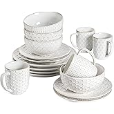 LE TAUCI 16 Piece Dinnerware Set, Arctic White, Stoneware Plates and Bowls With Mugs, Ideal for 4, Serve for 4, Stackable, Lead and Cadmium Free