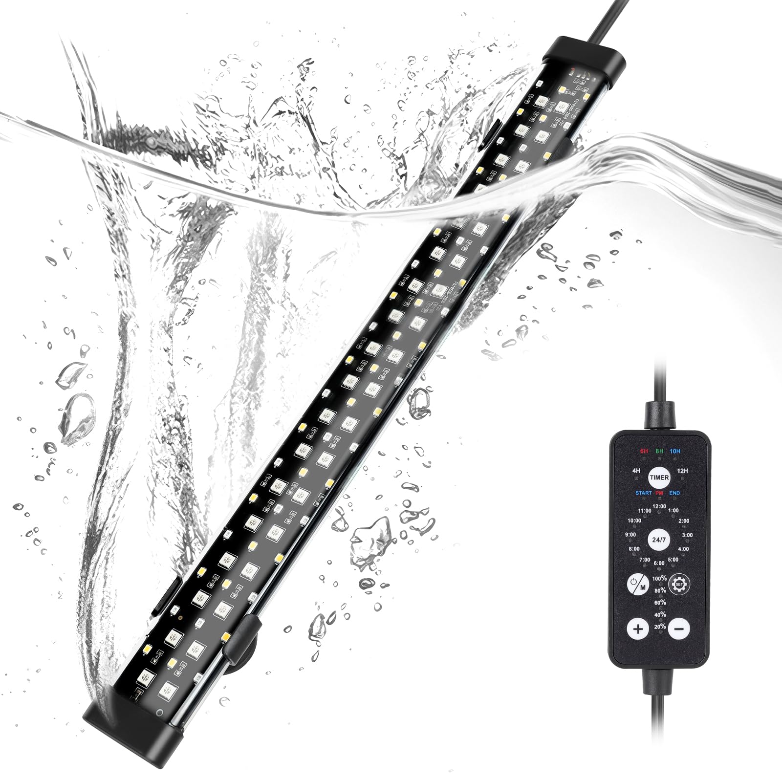 Photo 1 of hygger Submersible LED Aquarium Light, 14W 15in 24/7 Mode Fish Tank Light with 5 Rows Beads, with Timer 9 Colors and Adjustable Brightness, Full Spectrum IP68 Waterproof Light for Fish Tank 16-27 inch